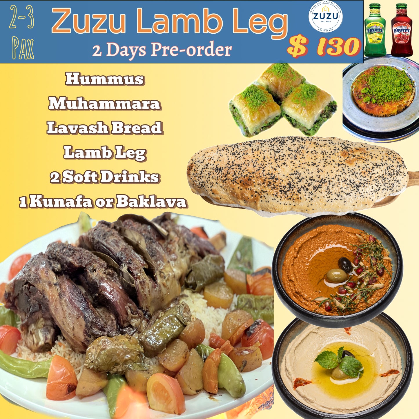 🍖 Zuzu Lamb Leg Set 1 (For 2–3 Pax) – Pre-Order 2 Days in Advance